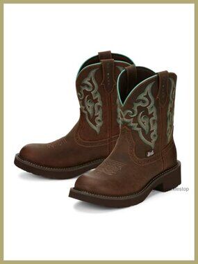 Western Boot Round Toe Leather 8-Inch Rodeo J-Flex Comfort Ankle Bootie